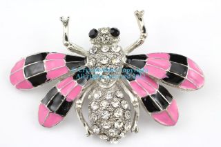 Pink Austrian Rhinestone Crystal Splendid Bumble Bee Brooch Pin