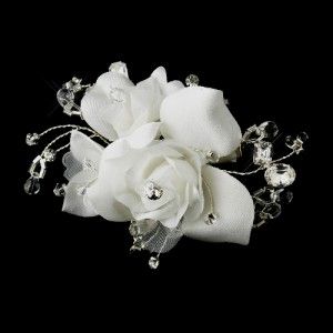 Ivory Rhinestone Crystal Bead Flower Bridal Hair Clip