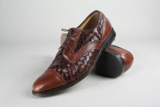 Vintage Allen Edmonds Crandon Brown Woven Leather 12 D Oxford Cap Toe