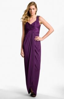 Adrianna Papell Embellished Shoulder Ruched Jersey Gown (Petite)