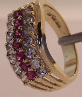 10K Yellow Gold Ruby Red Cubic Zirconia CZ Ring Estate Womens Vintage