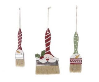  CHRISTMAS Wood Paint Brush Ornaments Set Of 3 NWT Creative Co op