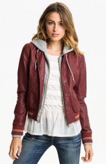 Obey Layered Look Faux Leather Varsity Jacket