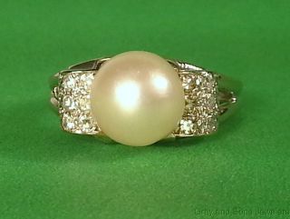 Amazing Cultured Pearl and Diamond Ring in 14k White Gold