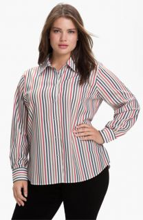 Foxcroft Autumn Stripe Wrinkle Free Shaped Shirt (Plus)