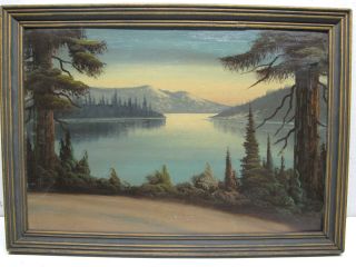  Antique Oil Painting on Board Lake Crescent Washington State