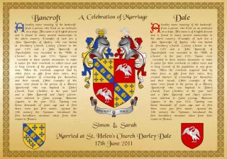Family Crest Coat of Arms Marriage Scroll Print 14 x 11