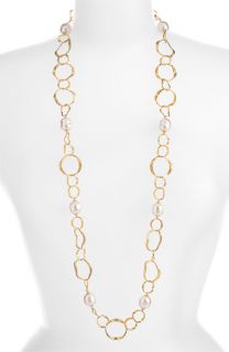 Majorica Hammered Link & Baroque Pearl Long Necklace