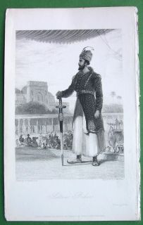 India Sultan Baber Holding Huge Sword 1837 Antique Print by w Daniell