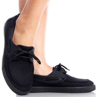 Black Canvas Casual Comfy Lace Up Boat Loafer Women Low Mid Heel Shoes
