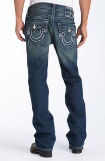 True Religion Brand Jeans Ricky   Natural Whipstitch Big T Straight Leg Jeans (Dark Calvary Wash)