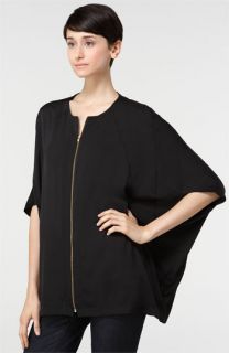 Tory Burch Robbe Zip Front Stretch Charmeuse Top