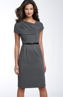 Donna Ricco Belted Jersey Dress with Oversized Collar