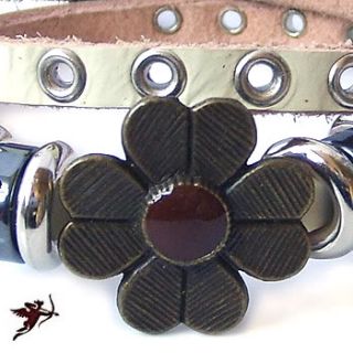 Ethnic White Leather Flower Wrap Bracelet Wristband Handcraft Artisan