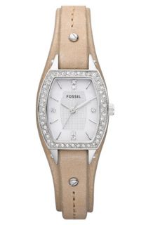 Fossil Ladies Crystal Accent Leather Cuff Watch