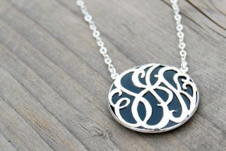 Monogram Necklace Personalized Initial Onyx Sterling Silver Pendant