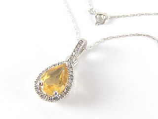 Natural Citrine & Diamond Necklace & Earring Set 3.60ct 10k White Gold