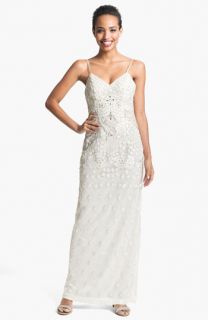 Sue Wong Embellished Spaghetti Strap Mesh Gown