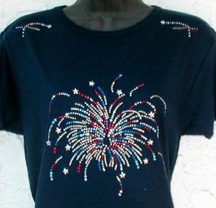 Embellished Rhinestone Tee Shirts Fireworks