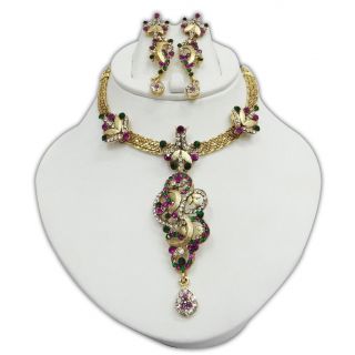 Indian Party wear CZ Gold Tone Necklace Set Traditional Bollywood