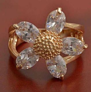 Gorgeous 9K Yellow Gold Filled CZ Flower Ring Size 7 5 B331