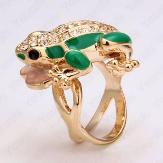 plated swarovski crystal cute frog charm cocktail ring size8 r013r1