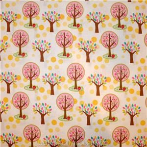 HALF YARD Hoos Hoos In The Forest RILEY BLAKE Pink Tree Yellow Dot