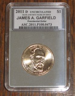 2011 D James A Garfield Presidential Dollar Uncirculated in Holder