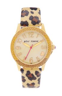 Betsey Johnson Crystal Case & Patent Leather Strap Watch