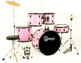  Size 5 Piece Drum Set w Cymbals Pink Everything Included Sale