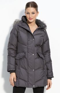 Betsey Johnson Quilted Down Parka with Faux Fur Trim