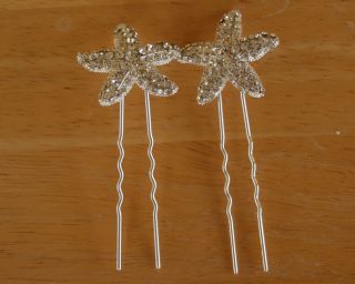 Crystal Starfish Beach Wedding Bridal Silver Hair Pin Set of Two Free