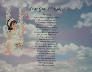 Dear Granddaughter Personalized Poem Birthday or Christmas Gift