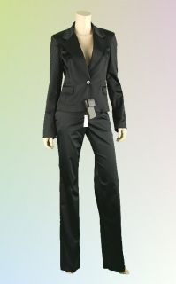 New Roberto Cavalli Black Satin 2pc Pants Jacket Dress Suit 46 12