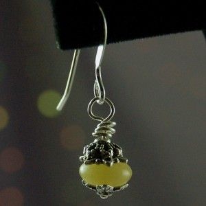 Natural Yellow Olive New Jade Rondelle Earrings Sterling Silver