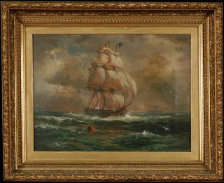 Dramatic Lemuel David Eldred painting Clippership at Full Sail