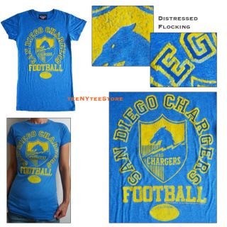 NFL T Shirt San Diego Chargers Junk Food Distressed Flocking Fitted