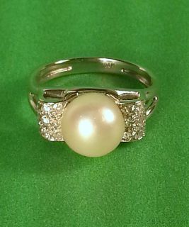Amazing Cultured Pearl and Diamond Ring in 14k White Gold