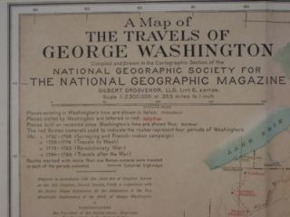Places visited by Washington are lettered in red, and the map is an