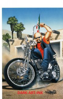 David Mann Motorcycle Art Poster Mexican Burnout Print Easyriders