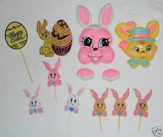 Vintage Easter Bunny Cupcake Cake Topper Picks Lot of 12 Decorations