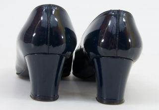 Vtg 60s David Evins Montaldos Navy Blue Patent Leather Pumps Low Heels