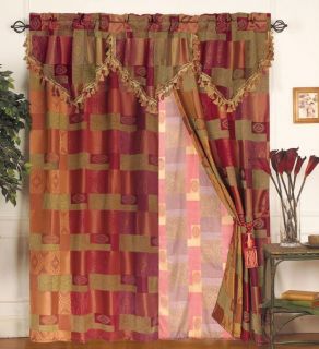 Moroccan Tapestry Curtain Set w Valance Sheer Tassels