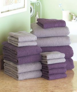 16 PC Cotton Bath Towel Set Plum Gray Bath Sheets Hand Towels