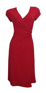 Red Cap Sleeve Faux Wrap Day Dress Kelly Size 10 New