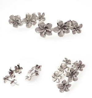  Hawaiian Jewelry Plumeria Flower Dangle Earrings Solid 14K White Gold