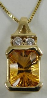  Citrine Emerald Cut Diamond Accent Pendant Box Chain Necklace