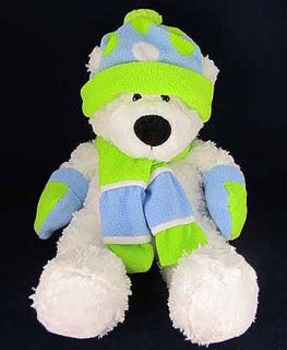  Fun White Plush Stuffed Teddy Bear Hat Scarf Animal Soft Cute