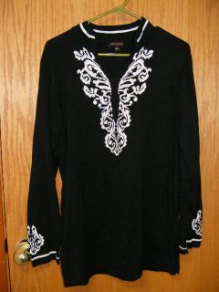 Dana Buchman Black White Sweater Cotton Rayon Long Sleeve Womens XL