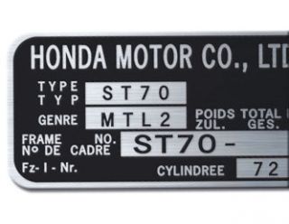 Plaque Constructeur Vin Typenschild Dax Honda ST70 Dax